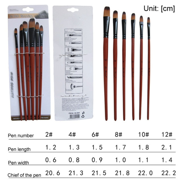 5Pcs/6pcs Artist Paint Brush Set High Quality Nylon Hair Wood Black Handle Watercolor Acrylic Oil Brush Painting Art Supplies