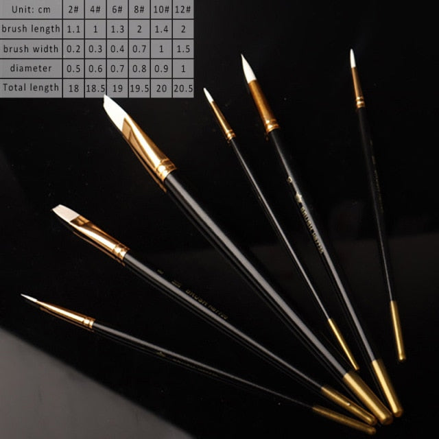 5Pcs/6pcs Artist Paint Brush Set High Quality Nylon Hair Wood Black Handle Watercolor Acrylic Oil Brush Painting Art Supplies