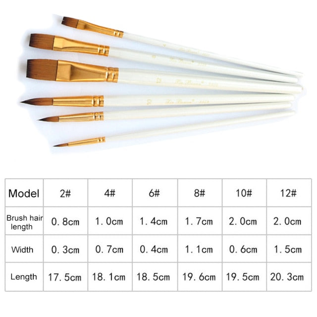 5Pcs/6pcs Artist Paint Brush Set High Quality Nylon Hair Wood Black Handle Watercolor Acrylic Oil Brush Painting Art Supplies