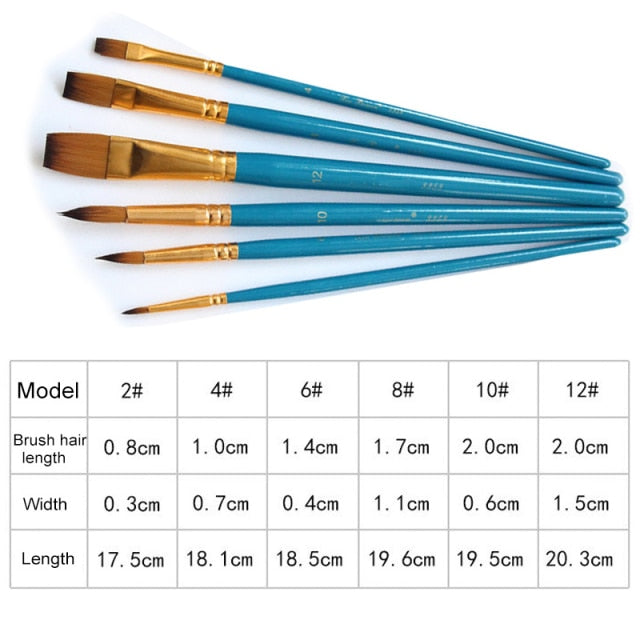 5Pcs/6pcs Artist Paint Brush Set High Quality Nylon Hair Wood Black Handle Watercolor Acrylic Oil Brush Painting Art Supplies