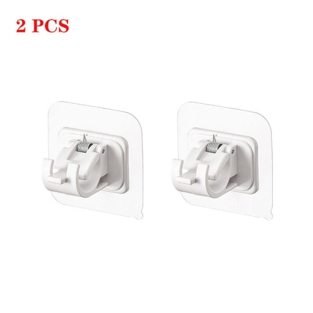 2pcs Nail-Free Adjustable Curtain Rod Holder Clamp Hooks Rod Bracket Holders Adhesive Wall Curtain Fixed Clip Hanging Rack Hook