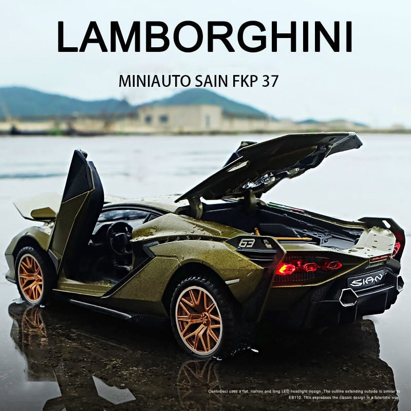 1:32 Lamborghinis Sian FKP37 Car Alloy Sports Car Model Diecast Sound Super Racing Lifting Tail Hot Car Wheel For Children Gifts