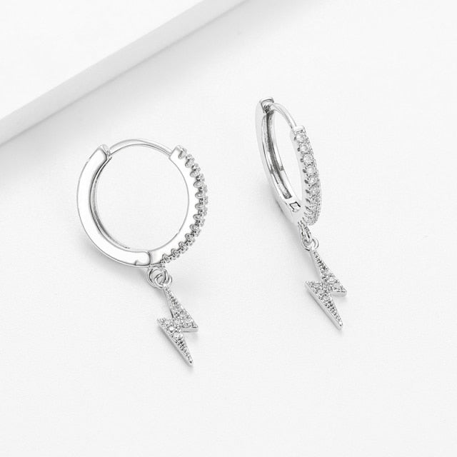 SIPENGJEL Fashion Zircon Pendant Hoop Earrings Geometric Cross Star Moon Drop Earrings For Women Jewelry 2021 aretes pendiente