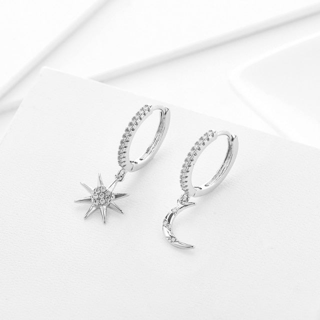 SIPENGJEL Fashion Zircon Pendant Hoop Earrings Geometric Cross Star Moon Drop Earrings For Women Jewelry 2021 aretes pendiente