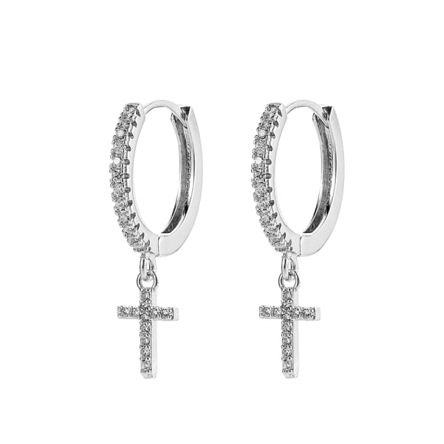 SIPENGJEL Fashion Zircon Pendant Hoop Earrings Geometric Cross Star Moon Drop Earrings For Women Jewelry 2021 aretes pendiente