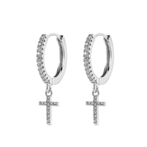 SIPENGJEL Fashion Zircon Pendant Hoop Earrings Geometric Cross Star Moon Drop Earrings For Women Jewelry 2021 aretes pendiente