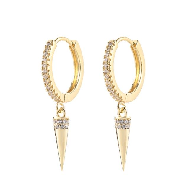 SIPENGJEL Fashion Zircon Pendant Hoop Earrings Geometric Cross Star Moon Drop Earrings For Women Jewelry 2021 aretes pendiente