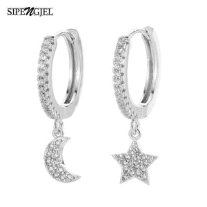SIPENGJEL Fashion Zircon Pendant Hoop Earrings Geometric Cross Star Moon Drop Earrings For Women Jewelry 2021 aretes pendiente