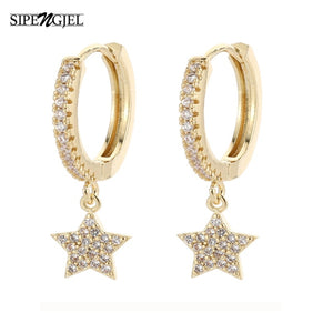 SIPENGJEL Fashion Zircon Pendant Hoop Earrings Geometric Cross Star Moon Drop Earrings For Women Jewelry 2021 aretes pendiente
