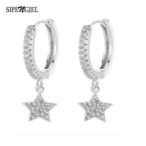 SIPENGJEL Fashion Zircon Pendant Hoop Earrings Geometric Cross Star Moon Drop Earrings For Women Jewelry 2021 aretes pendiente