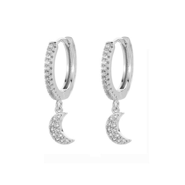 SIPENGJEL Fashion Zircon Pendant Hoop Earrings Geometric Cross Star Moon Drop Earrings For Women Jewelry 2021 aretes pendiente