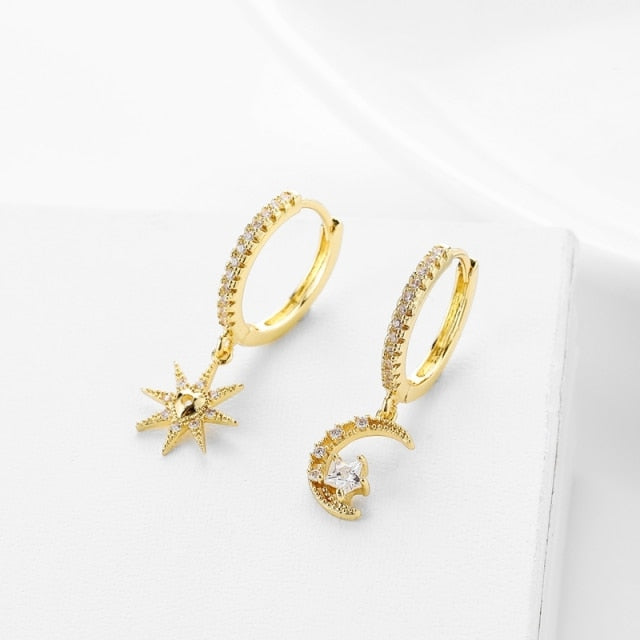SIPENGJEL Fashion Zircon Pendant Hoop Earrings Geometric Cross Star Moon Drop Earrings For Women Jewelry 2021 aretes pendiente