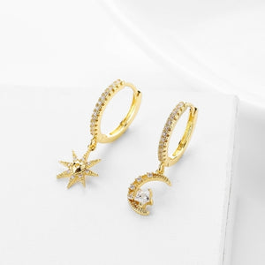 SIPENGJEL Fashion Zircon Pendant Hoop Earrings Geometric Cross Star Moon Drop Earrings For Women Jewelry 2021 aretes pendiente