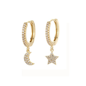 SIPENGJEL Fashion Zircon Pendant Hoop Earrings Geometric Cross Star Moon Drop Earrings For Women Jewelry 2021 aretes pendiente