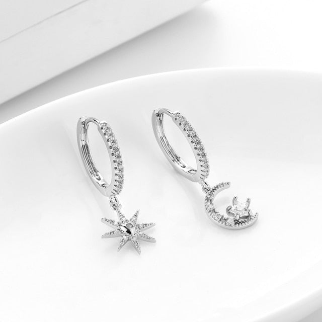 SIPENGJEL Fashion Zircon Pendant Hoop Earrings Geometric Cross Star Moon Drop Earrings For Women Jewelry 2021 aretes pendiente