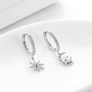 SIPENGJEL Fashion Zircon Pendant Hoop Earrings Geometric Cross Star Moon Drop Earrings For Women Jewelry 2021 aretes pendiente