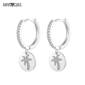 SIPENGJEL Fashion Zircon Pendant Hoop Earrings Geometric Cross Star Moon Drop Earrings For Women Jewelry 2021 aretes pendiente