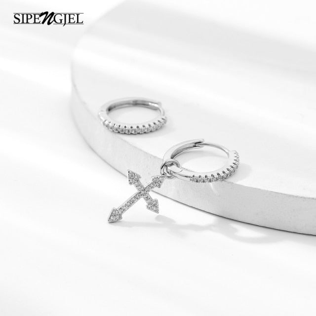 SIPENGJEL Fashion Zircon Pendant Hoop Earrings Geometric Cross Star Moon Drop Earrings For Women Jewelry 2021 aretes pendiente