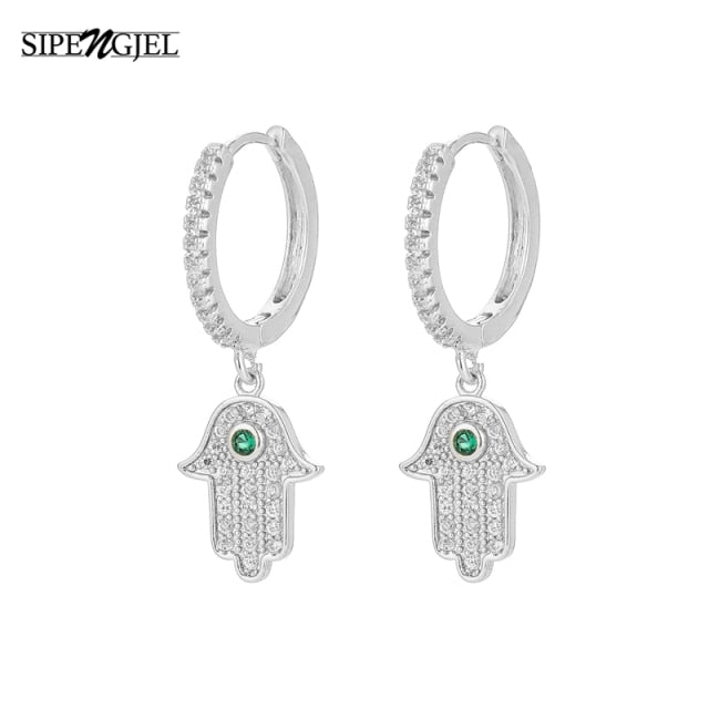 SIPENGJEL Fashion Zircon Pendant Hoop Earrings Geometric Cross Star Moon Drop Earrings For Women Jewelry 2021 aretes pendiente