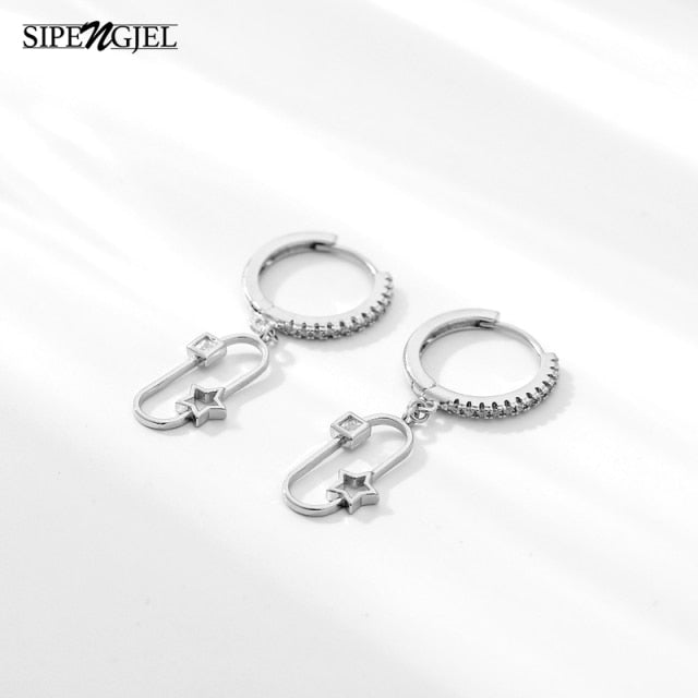SIPENGJEL Fashion Zircon Pendant Hoop Earrings Geometric Cross Star Moon Drop Earrings For Women Jewelry 2021 aretes pendiente