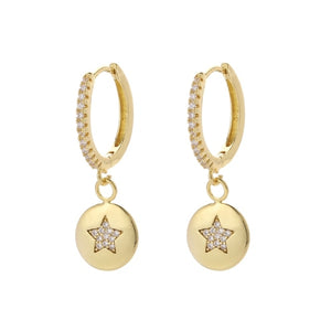 SIPENGJEL Fashion Zircon Pendant Hoop Earrings Geometric Cross Star Moon Drop Earrings For Women Jewelry 2021 aretes pendiente