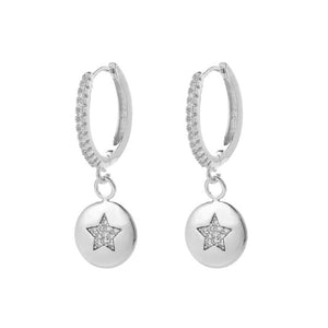 SIPENGJEL Fashion Zircon Pendant Hoop Earrings Geometric Cross Star Moon Drop Earrings For Women Jewelry 2021 aretes pendiente