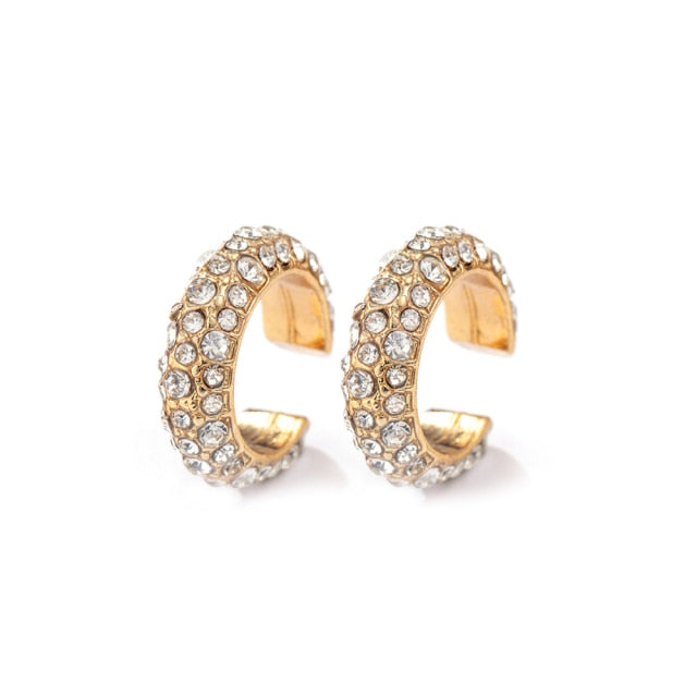 2021 New Fashion Pearl Ear Cuff Bohemia Stackable C Shaped CZ Rhinestone Small Earcuffs Clip Earrings for Women Wedding Jewelry