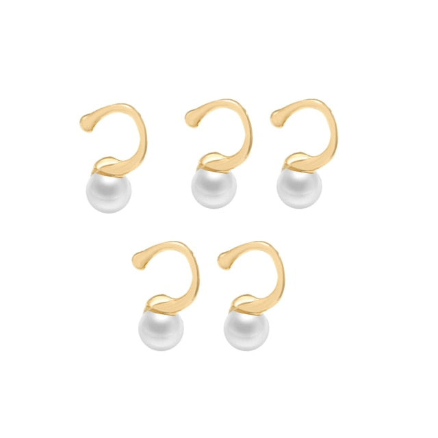 2021 New Fashion Pearl Ear Cuff Bohemia Stackable C Shaped CZ Rhinestone Small Earcuffs Clip Earrings for Women Wedding Jewelry