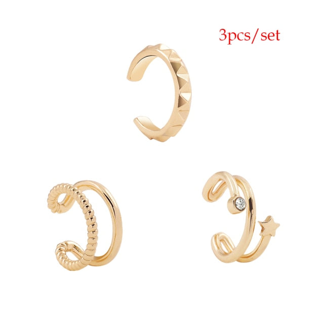 2021 New Fashion Pearl Ear Cuff Bohemia Stackable C Shaped CZ Rhinestone Small Earcuffs Clip Earrings for Women Wedding Jewelry