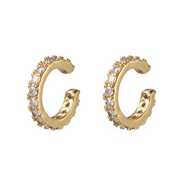 2021 New Fashion Pearl Ear Cuff Bohemia Stackable C Shaped CZ Rhinestone Small Earcuffs Clip Earrings for Women Wedding Jewelry