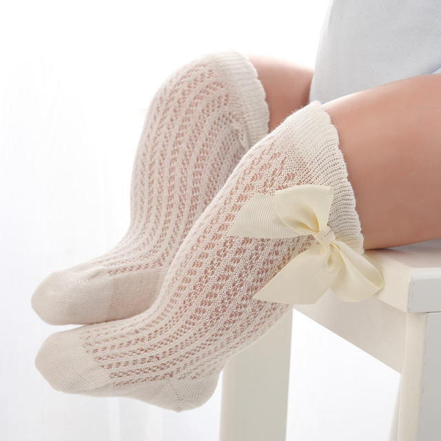 Balleenshiny Baby Girl Socks Toddler Baby Bow Cotton Mesh Breathable Socks Newborn Infant Non-slip Baby Girls Socks 0-3 years