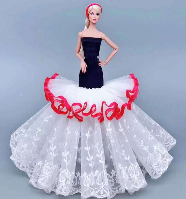 case for barbie doll clothes Princess dress trailing wedding bride marriage dress for barbie accessories toys house ornaments