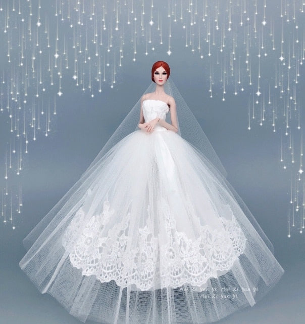 case for barbie doll clothes Princess dress trailing wedding bride marriage dress for barbie accessories toys house ornaments