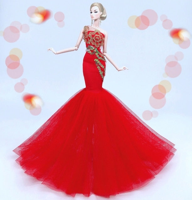 case for barbie doll clothes Princess dress trailing wedding bride marriage dress for barbie accessories toys house ornaments