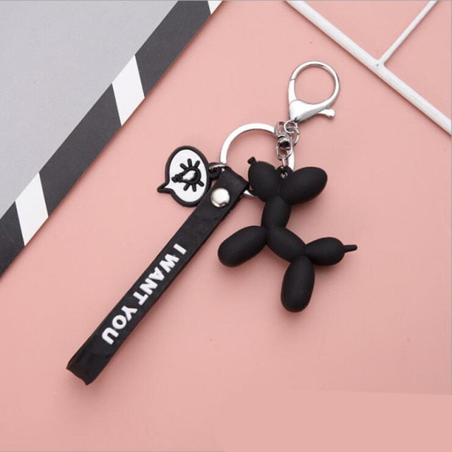 New Fashion Stereo Cute Balloon Dog Keychain Key ring Creative Cartoon Mobile Phone Bag Car Pendant Fun Keychain