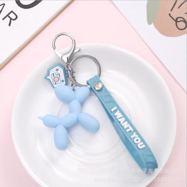 New Fashion Stereo Cute Balloon Dog Keychain Key ring Creative Cartoon Mobile Phone Bag Car Pendant Fun Keychain