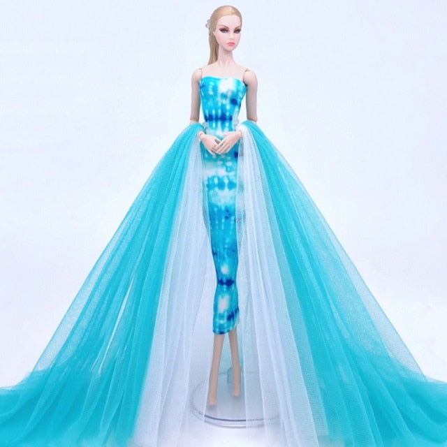 case for barbie doll clothes Princess dress trailing wedding bride marriage dress for barbie accessories toys house ornaments