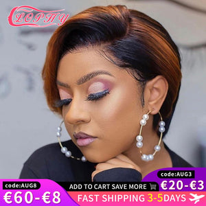 Pixie Cut Human Hair Wig Short Bob Straight Full Machine Made Ombre Blonde Burgundy Wigs Cheap Human Hair Wigs For Black Women