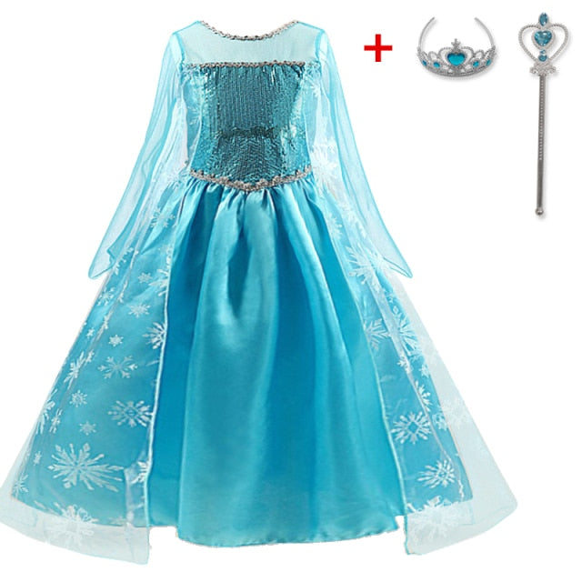 Fancy Girl Princess Dresses Beauty Belle Cosplay Costume Snow Christmas Halloween Princess Dress up Children Party Clothes