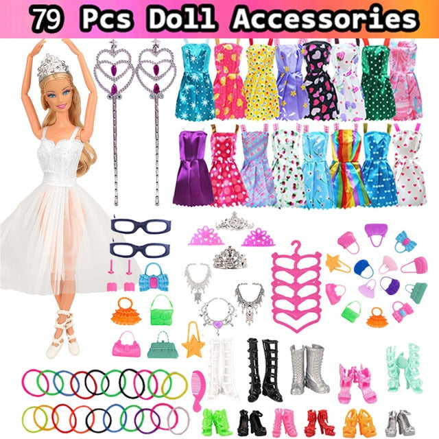 Barbies Doll Clothes Accessories for Barbies Doll Shoes Mini Dress Handbags Crown Hangers Glasses For Barbies Doll&1/6 BJD Blyth