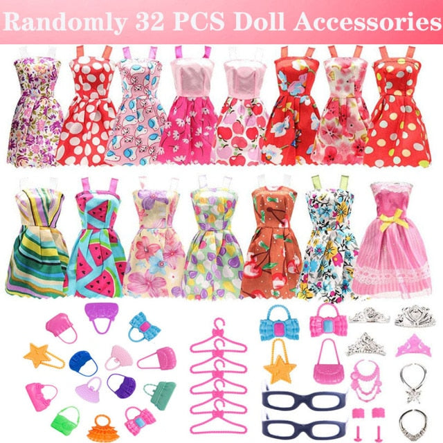 Barbies Doll Clothes Accessories for Barbies Doll Shoes Mini Dress Handbags Crown Hangers Glasses For Barbies Doll&1/6 BJD Blyth