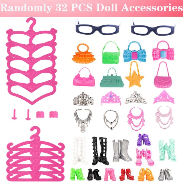 Barbies Doll Clothes Accessories for Barbies Doll Shoes Mini Dress Handbags Crown Hangers Glasses For Barbies Doll&1/6 BJD Blyth
