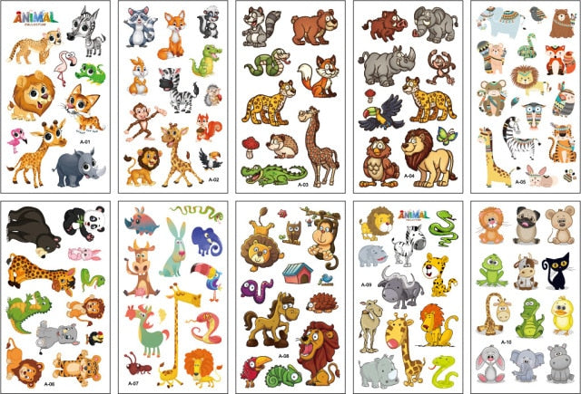 10 Sheets/Set Children Cute Cartoon Unicorn Temporary Tattoo Stickers Baby Shower Kids Body Makeup Sticker Tattoos Football