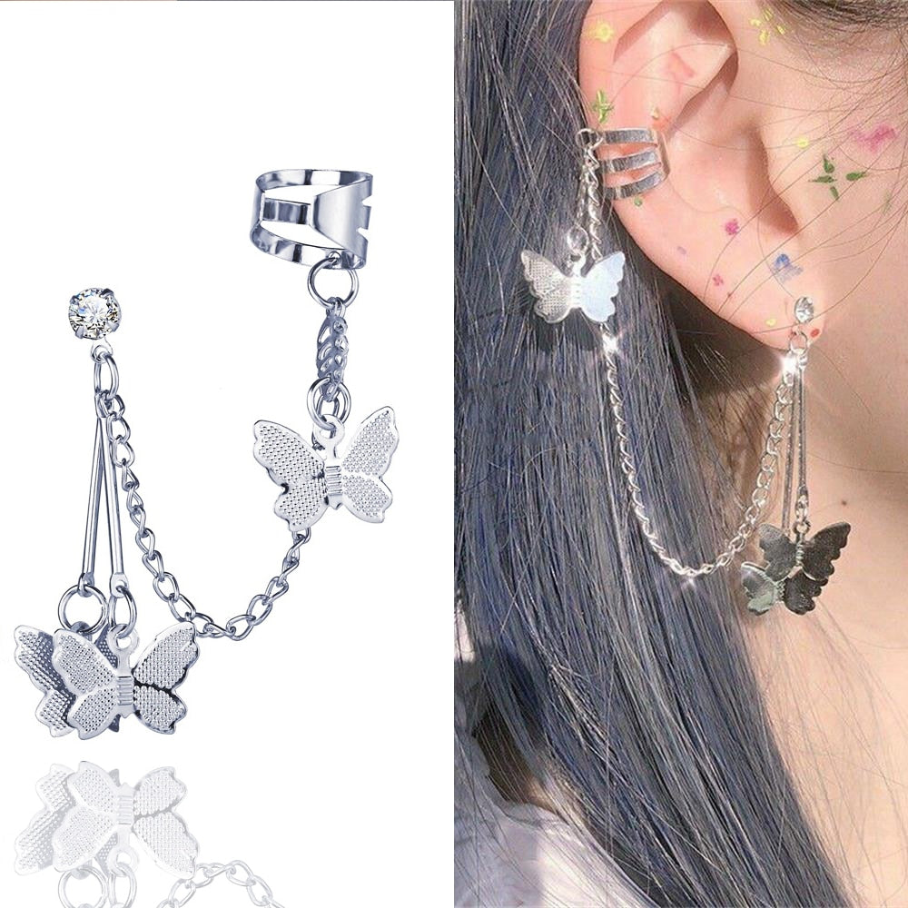 2021 Fashion Butterfly Clip Earrings Ear hook Stainless Steel Ear Clips Double pierced Earring Earrings Women Girls Jewelry