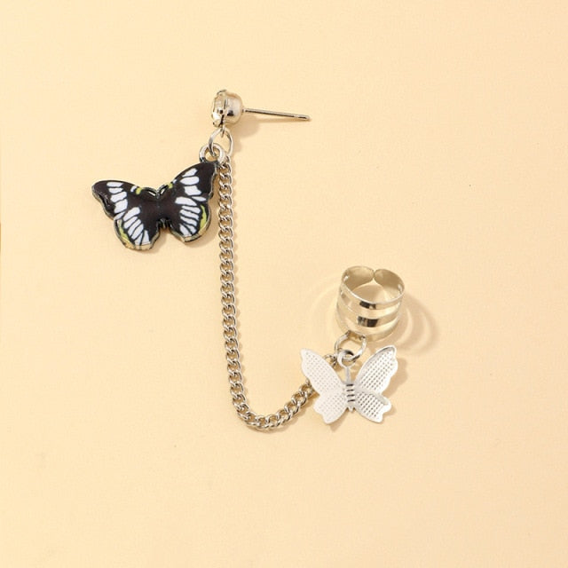 2021 Fashion Butterfly Clip Earrings Ear hook Stainless Steel Ear Clips Double pierced Earring Earrings Women Girls Jewelry