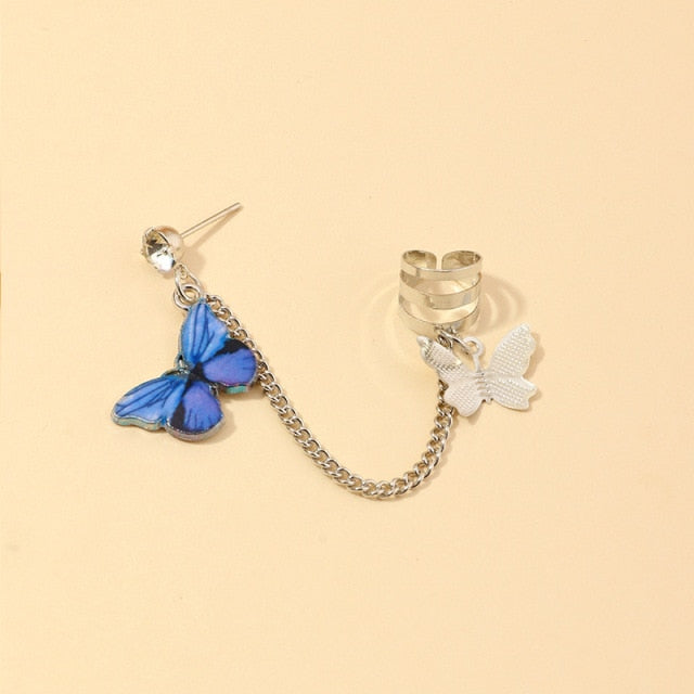 2021 Fashion Butterfly Clip Earrings Ear hook Stainless Steel Ear Clips Double pierced Earring Earrings Women Girls Jewelry