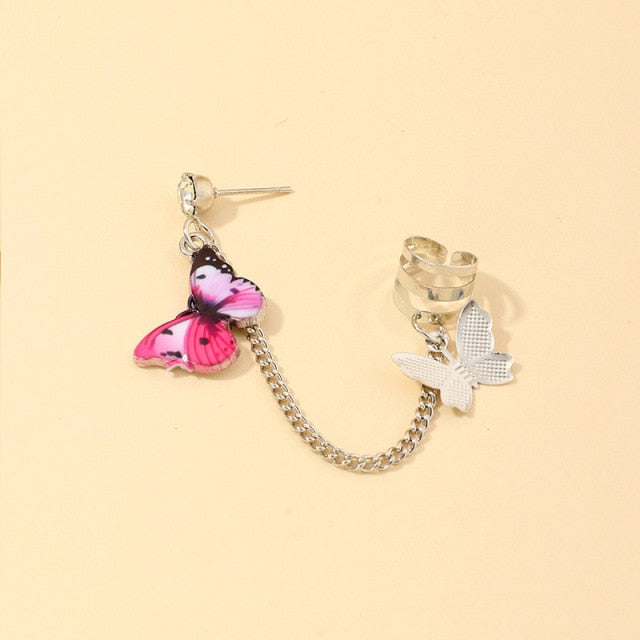 2021 Fashion Butterfly Clip Earrings Ear hook Stainless Steel Ear Clips Double pierced Earring Earrings Women Girls Jewelry