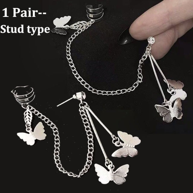 2021 Fashion Butterfly Clip Earrings Ear hook Stainless Steel Ear Clips Double pierced Earring Earrings Women Girls Jewelry