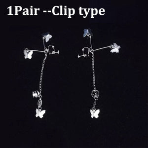 2021 Fashion Butterfly Clip Earrings Ear hook Stainless Steel Ear Clips Double pierced Earring Earrings Women Girls Jewelry