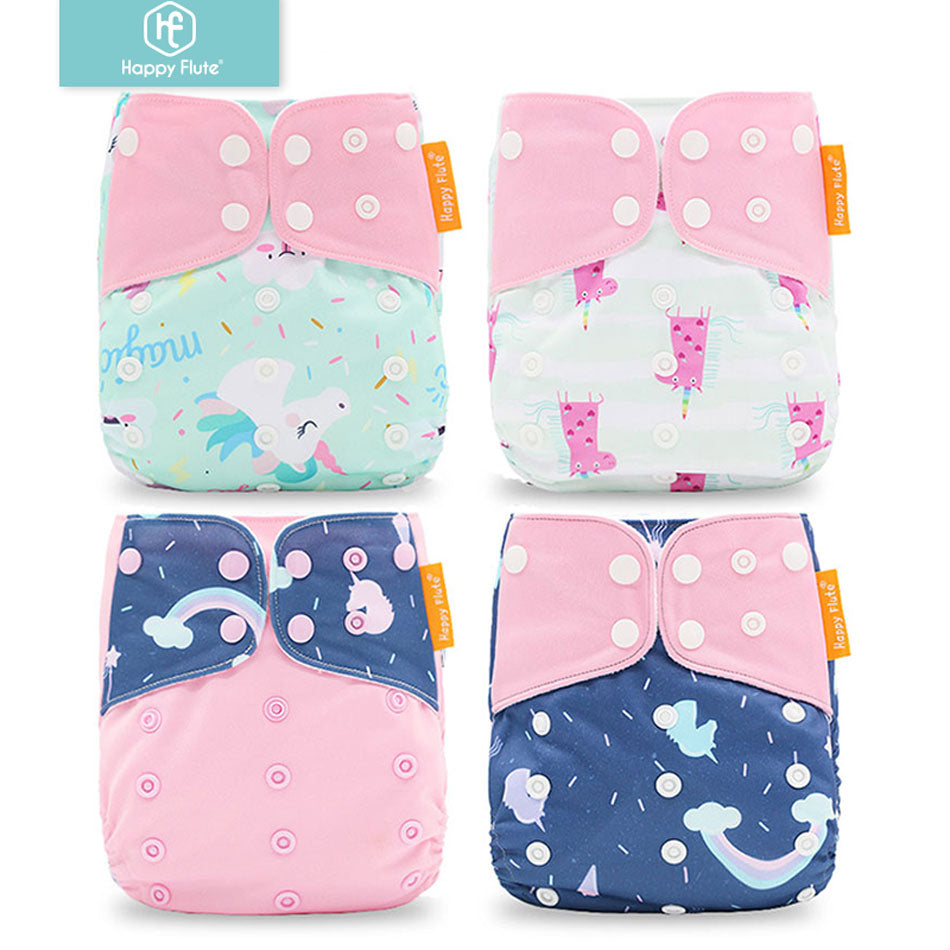 Happyflute 4pcs/Set Washable Eco-Friendly Cloth Diaper Cover Adjustable Nappy Reusable Cloth Diapers Cloth Nappy fit 3-15kg Baby
